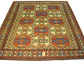 6 x 7 Afghan Chechen Kazak hand-knotted wool rug in multi-color, top view