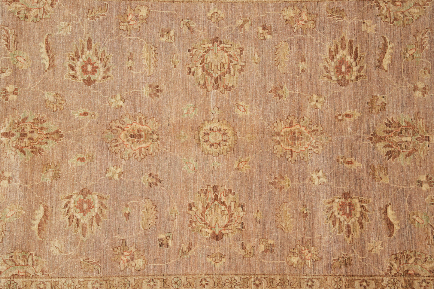 Chobi Peshawar tan rug, corner motif with vegetal-dye finish