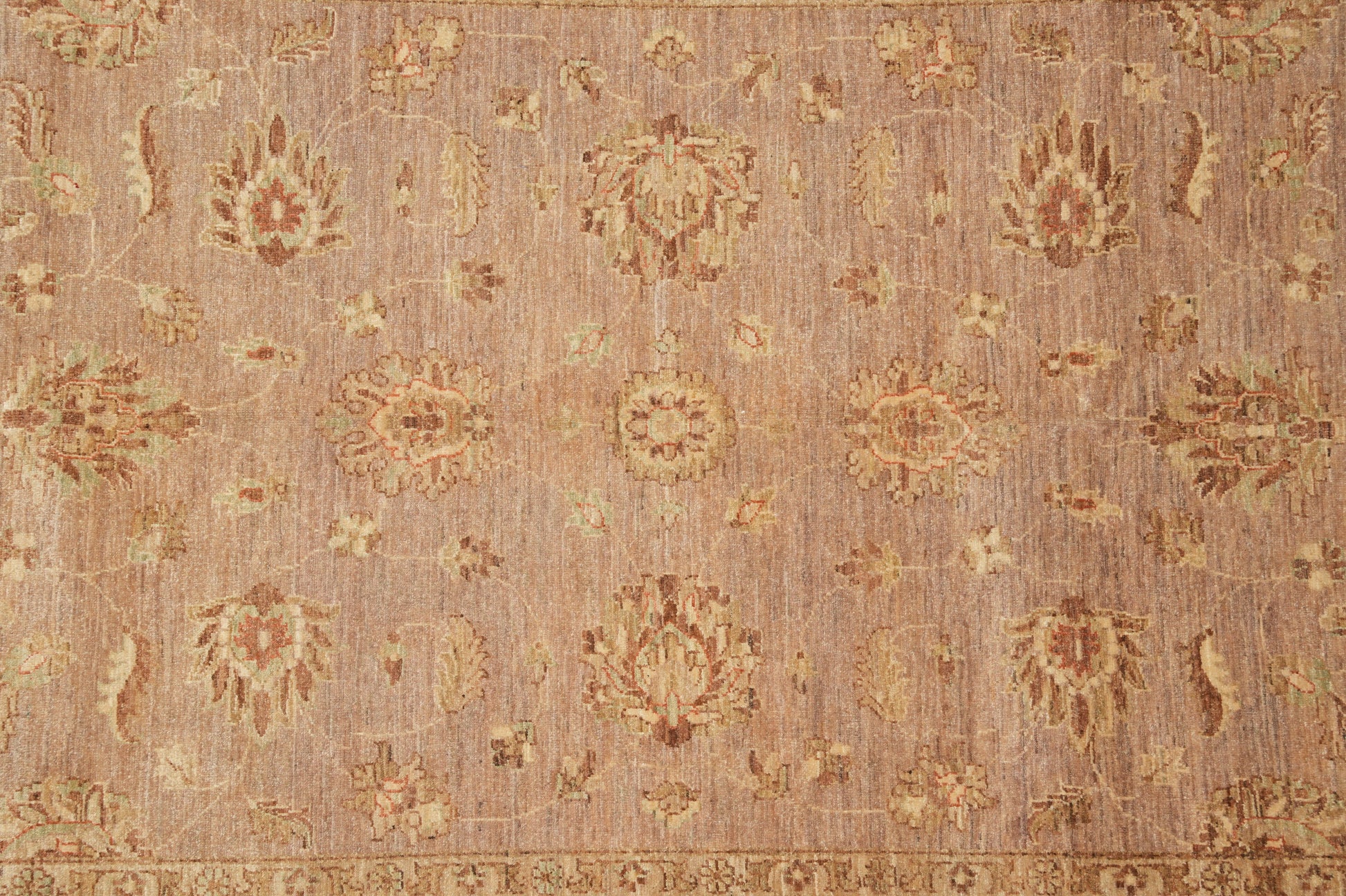 Chobi Peshawar tan rug, corner motif with vegetal-dye finish