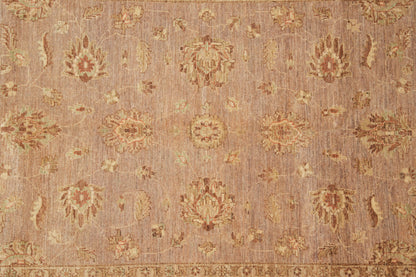 Chobi Peshawar tan rug, corner motif with vegetal-dye finish