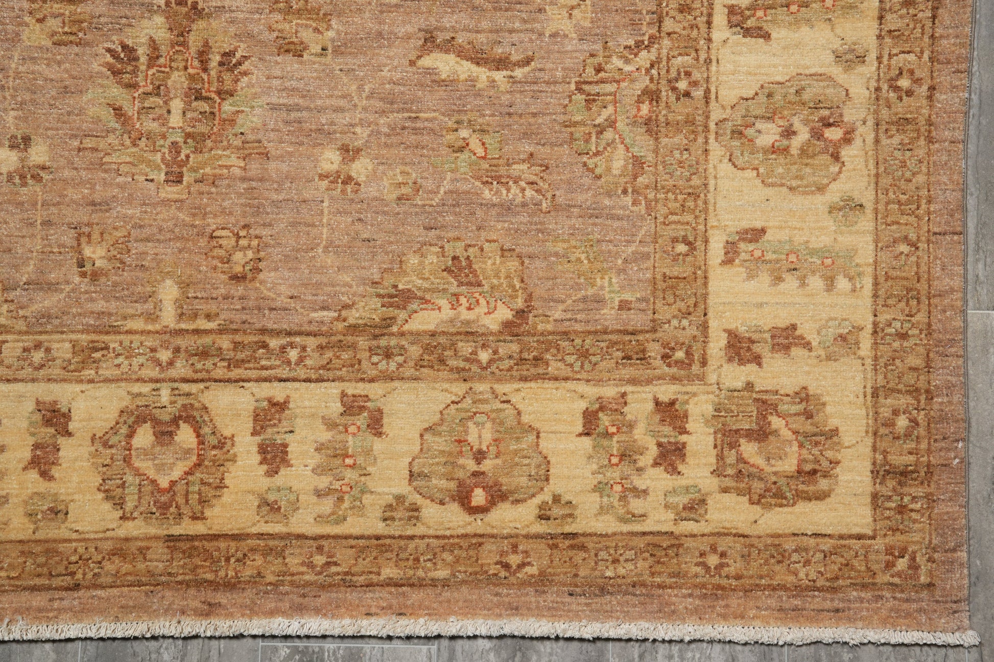 Chobi Peshawar tan rug, secondary border pattern detail
