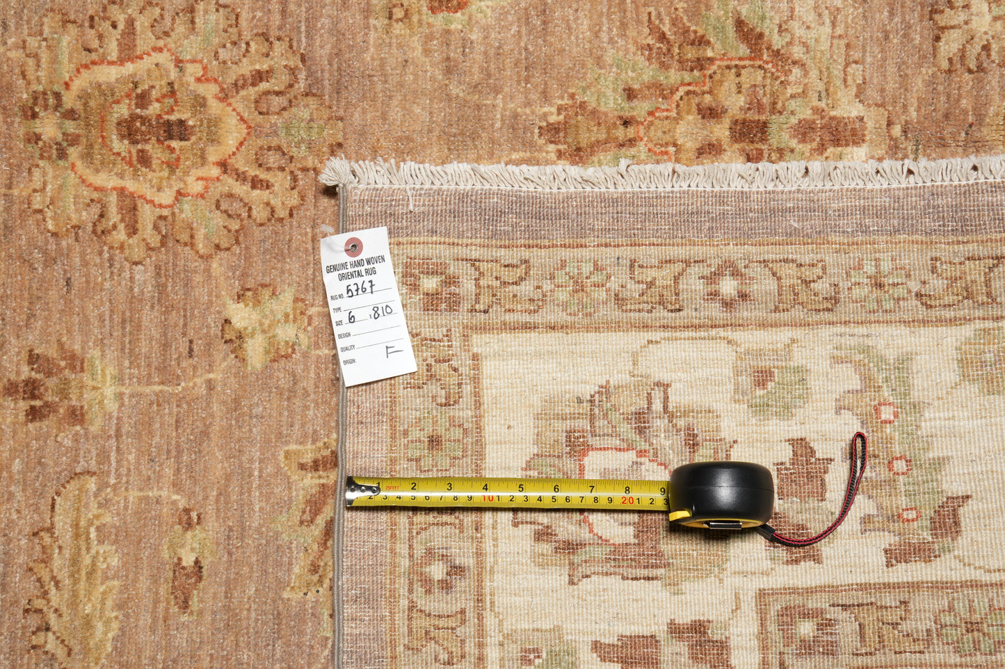 Chobi Peshawar tan rug, alternate angle full layout