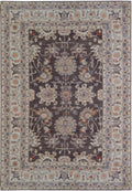 6 x 9 Chobi Peshawar hand-knotted wool rug in earth tones, top view