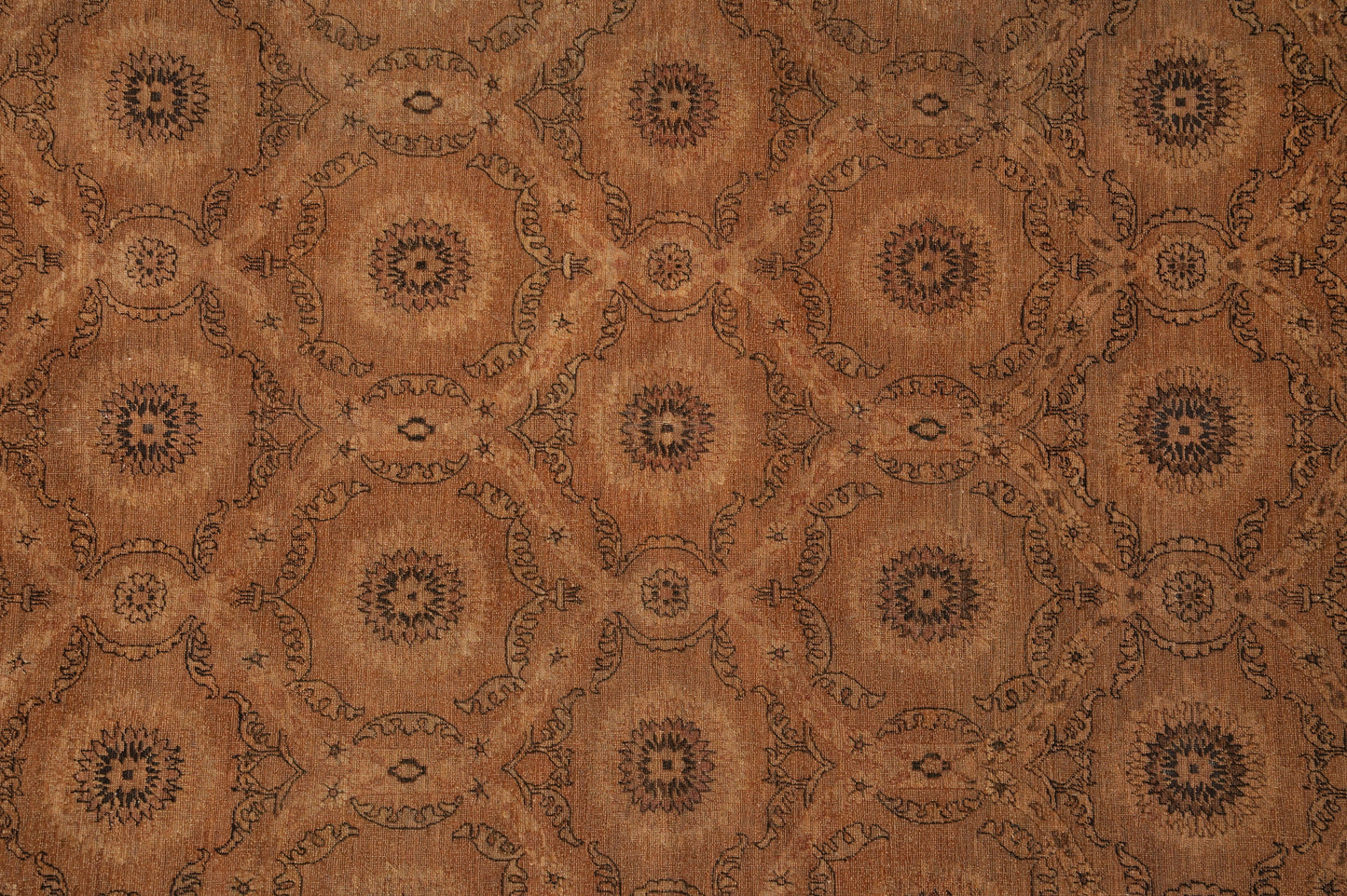Transitional Chobi rug, corner motif with relaxed pattern density
