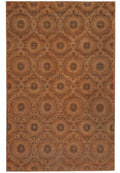 6 x 9 transitional Chobi hand-knotted wool rug in rust, brown, and black, top view