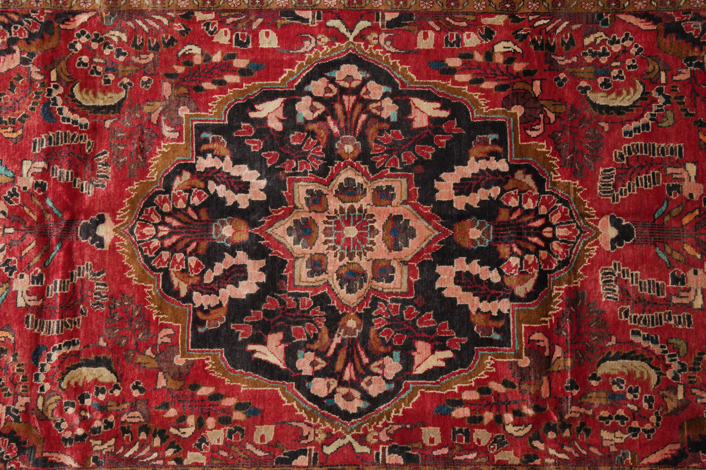 Semi-antique traditional floral rug, corner motif with floral arabesques