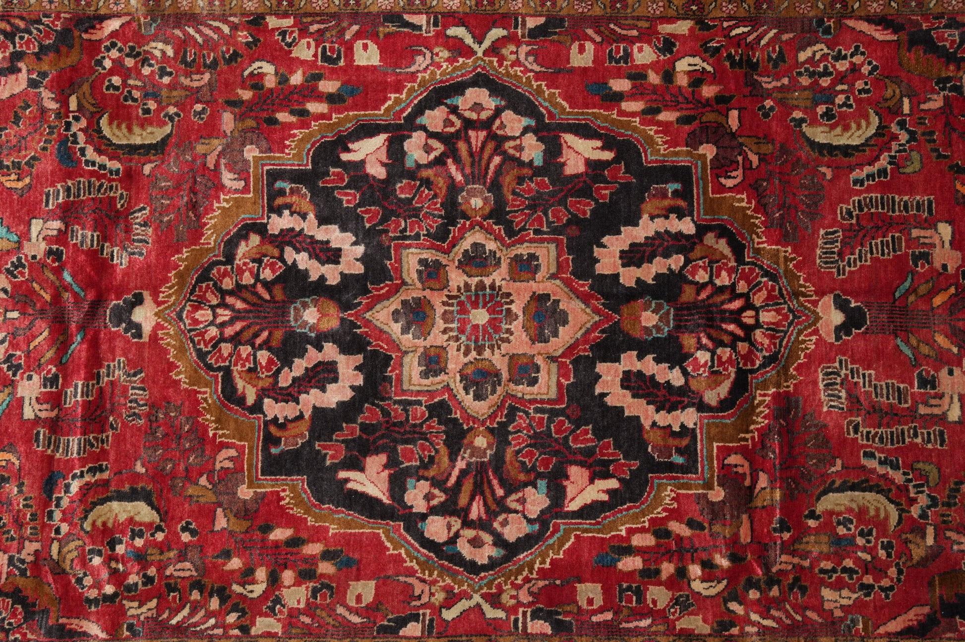 Semi-antique traditional floral rug, corner motif with floral arabesques