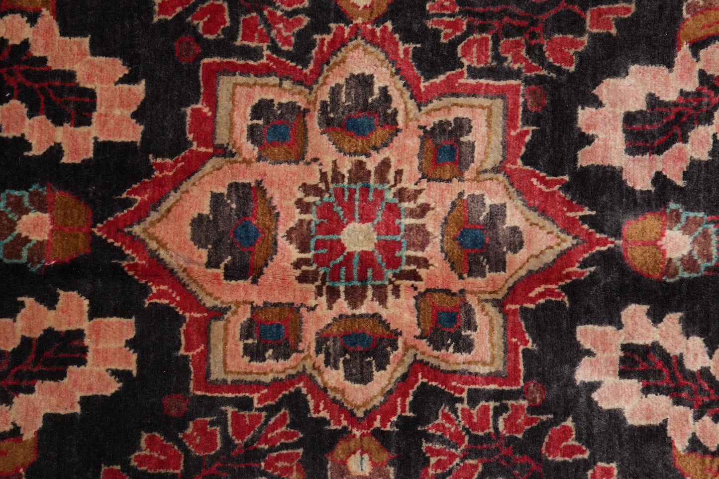 Semi-antique traditional floral rug, secondary floral cluster close-up