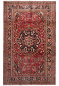 7.5 x 11.3 semi-antique traditional floral hand-knotted wool rug in red, top view