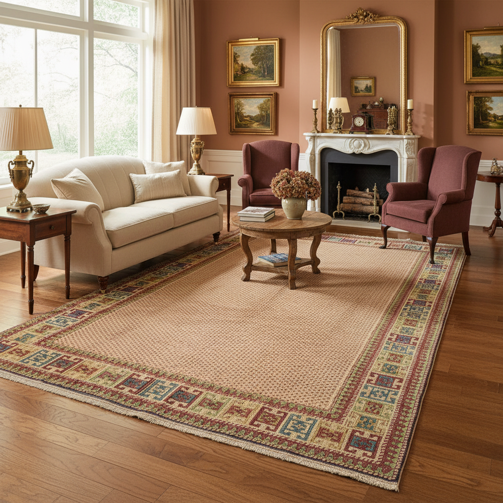 Saraband-pattern rug, repeating boteh motif close-up