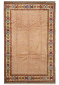 7.8 x 11.7 Kurdish-tribal Saraband-pattern hand-knotted wool rug in multi-color, top view