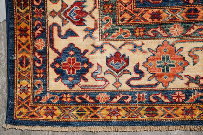 Royal blue Super Kazak rug, mid-field detail with silky wool finish