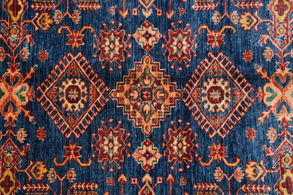 Royal blue Super Kazak rug, pile texture showing silky Afghan wool