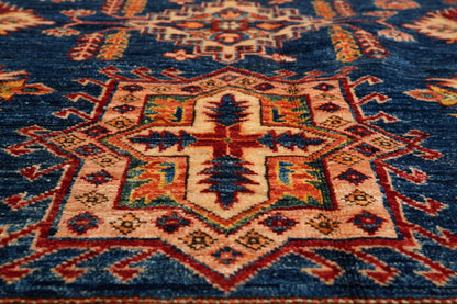 Royal blue Super Kazak rug, edge and selvedge detail