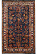 7 x 10 royal blue Super Kazak hand-knotted wool rug, top view