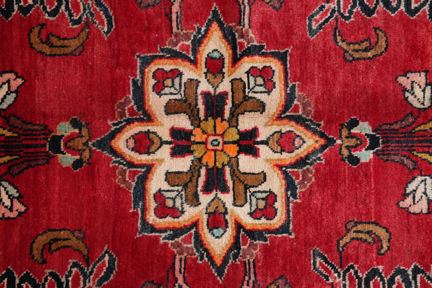 Vintage traditional floral rug, corner motif with curvilinear floral arabesques