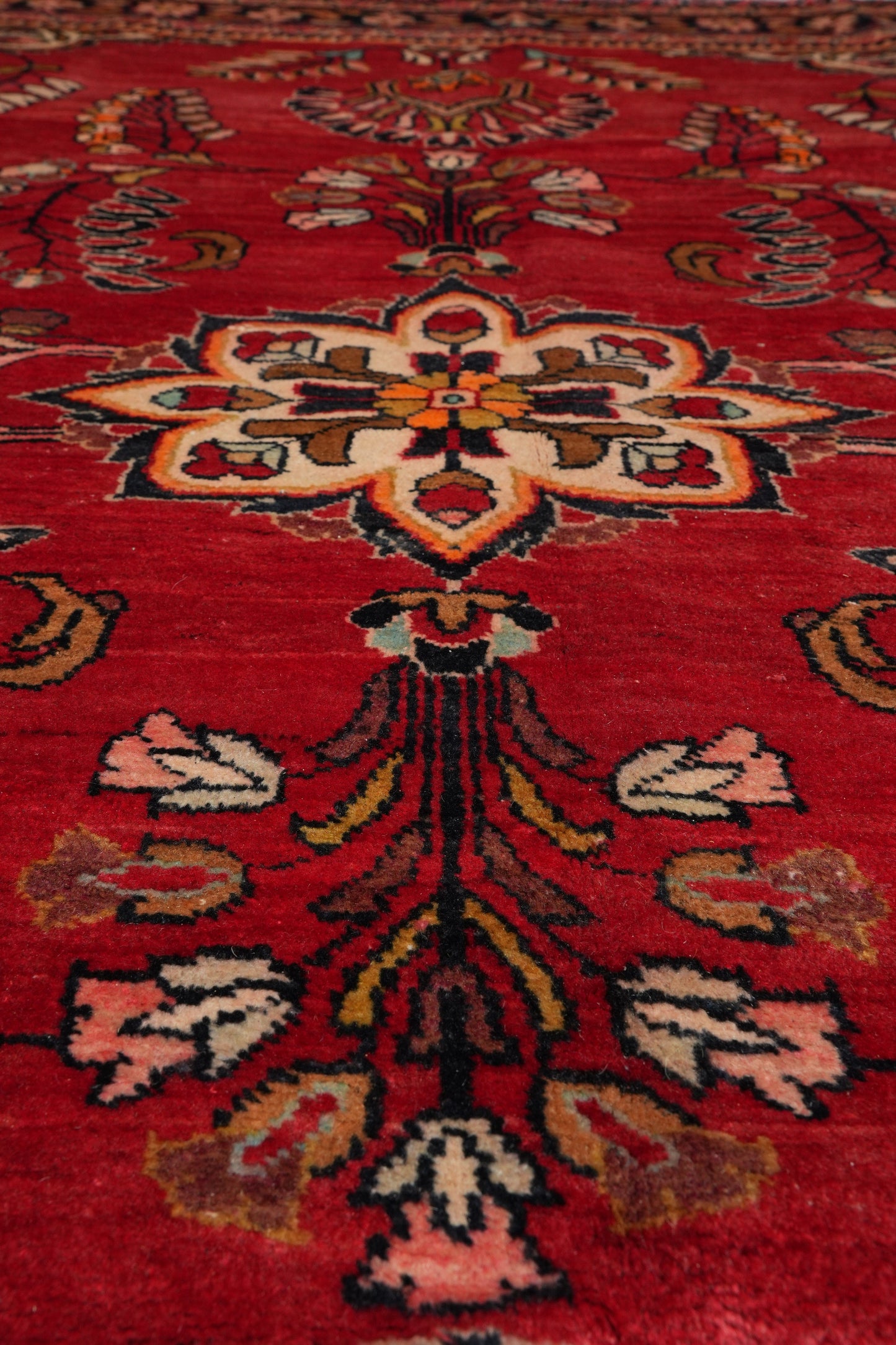 Vintage traditional floral rug, secondary floral motif close-up