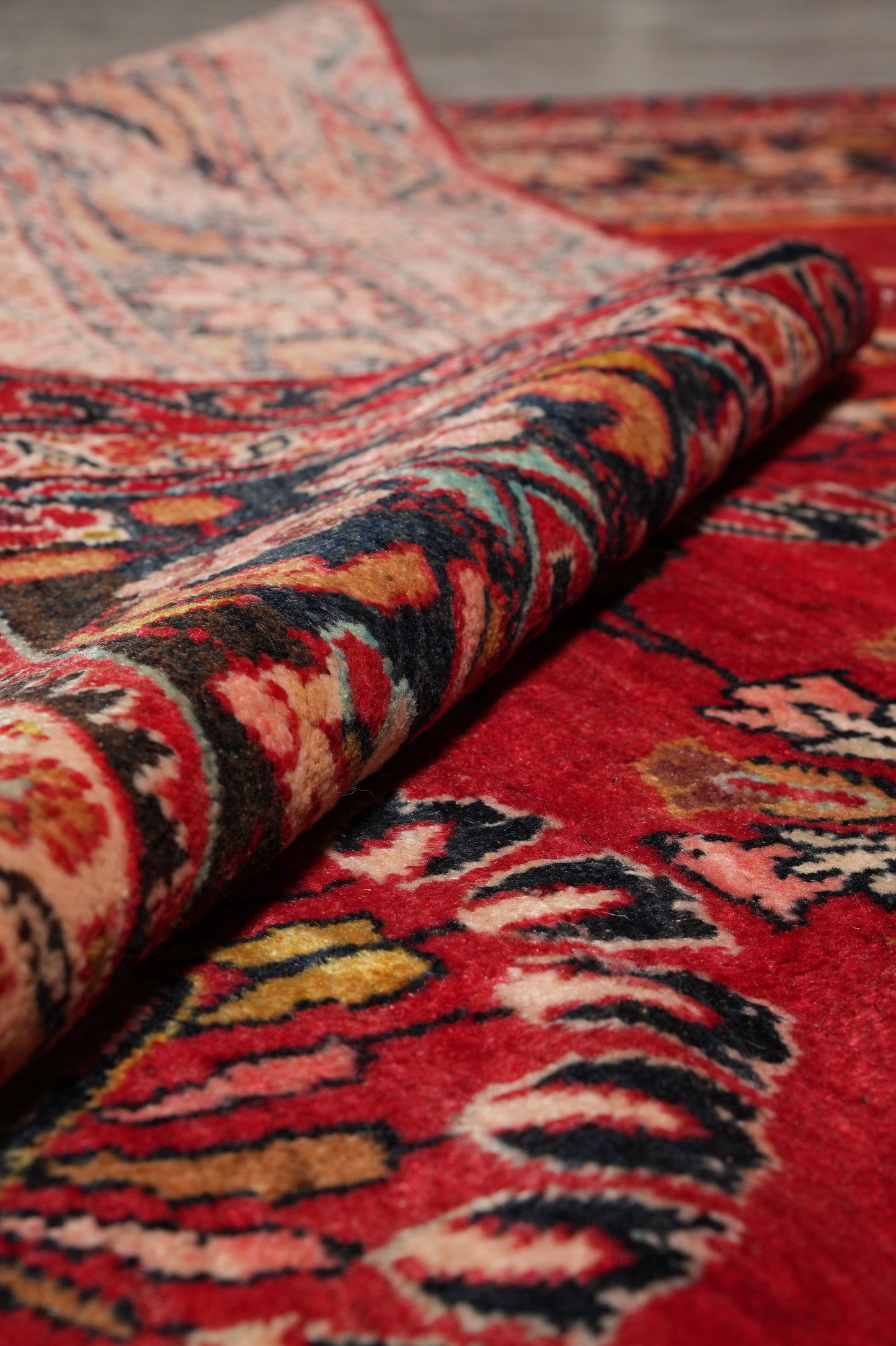 Vintage traditional floral rug, secondary border pattern