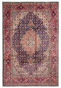 7 x 9.8 estate 1980s Tabriz-style Mahi hand-knotted wool rug in navy, top view