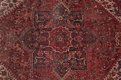 Strong tribal Heriz-style rug, field detail showing red depth and color contrast