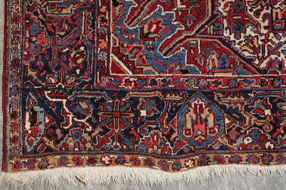 Strong tribal Heriz-style rug, edge and selvedge detail