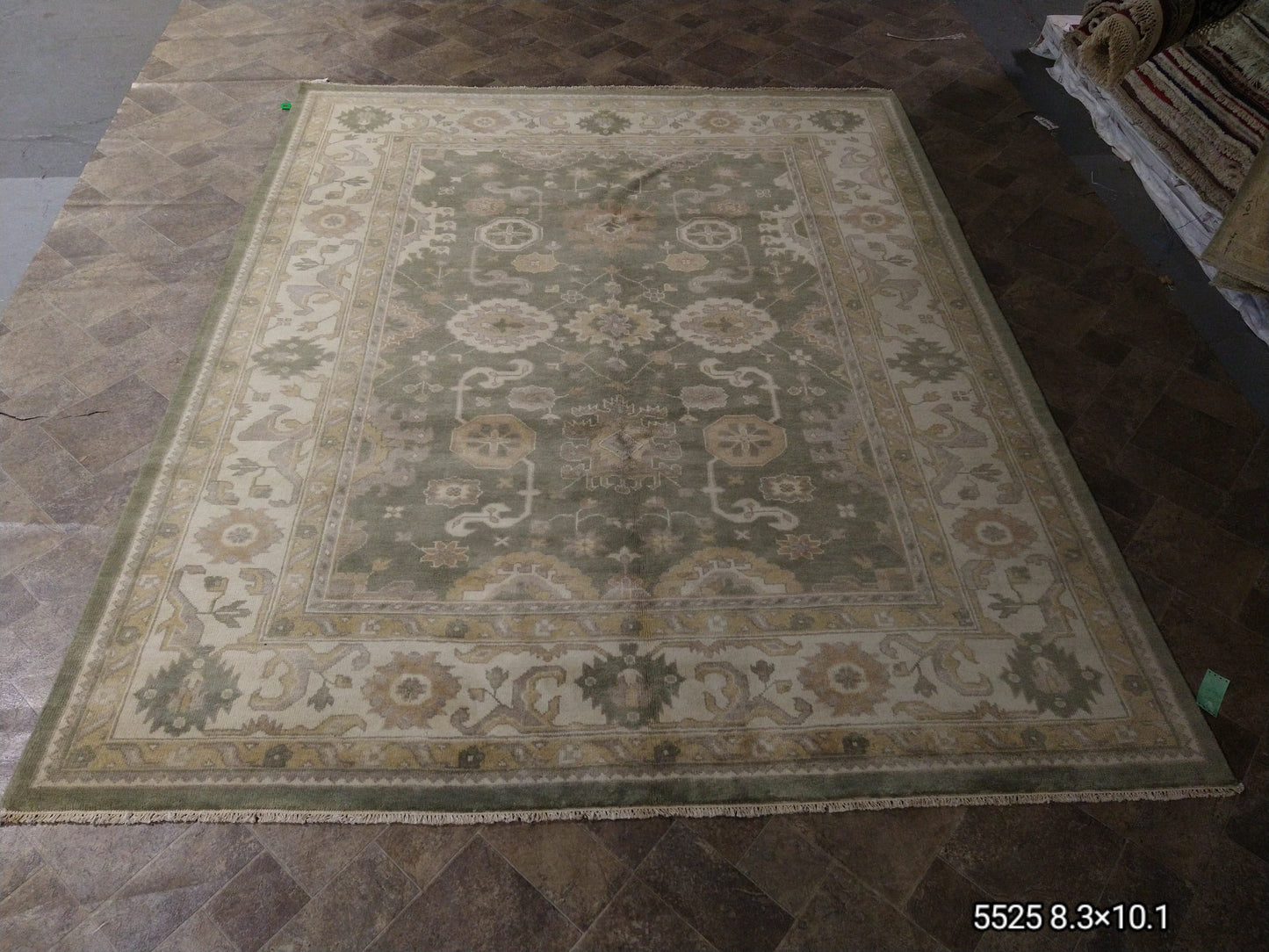 Oushak sage rug, soft floral detail