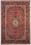 8.3 x 11.9 Kashan-style hand-knotted wool rug in red and ivory, top view