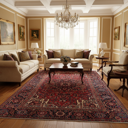 Sherabian-pattern rug visualized in a styled living room setting