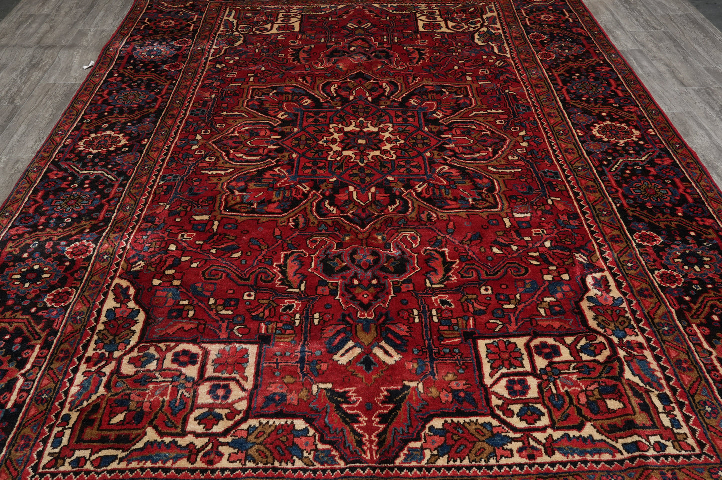 Sherabian-pattern rug, border pattern detail in red and ivory