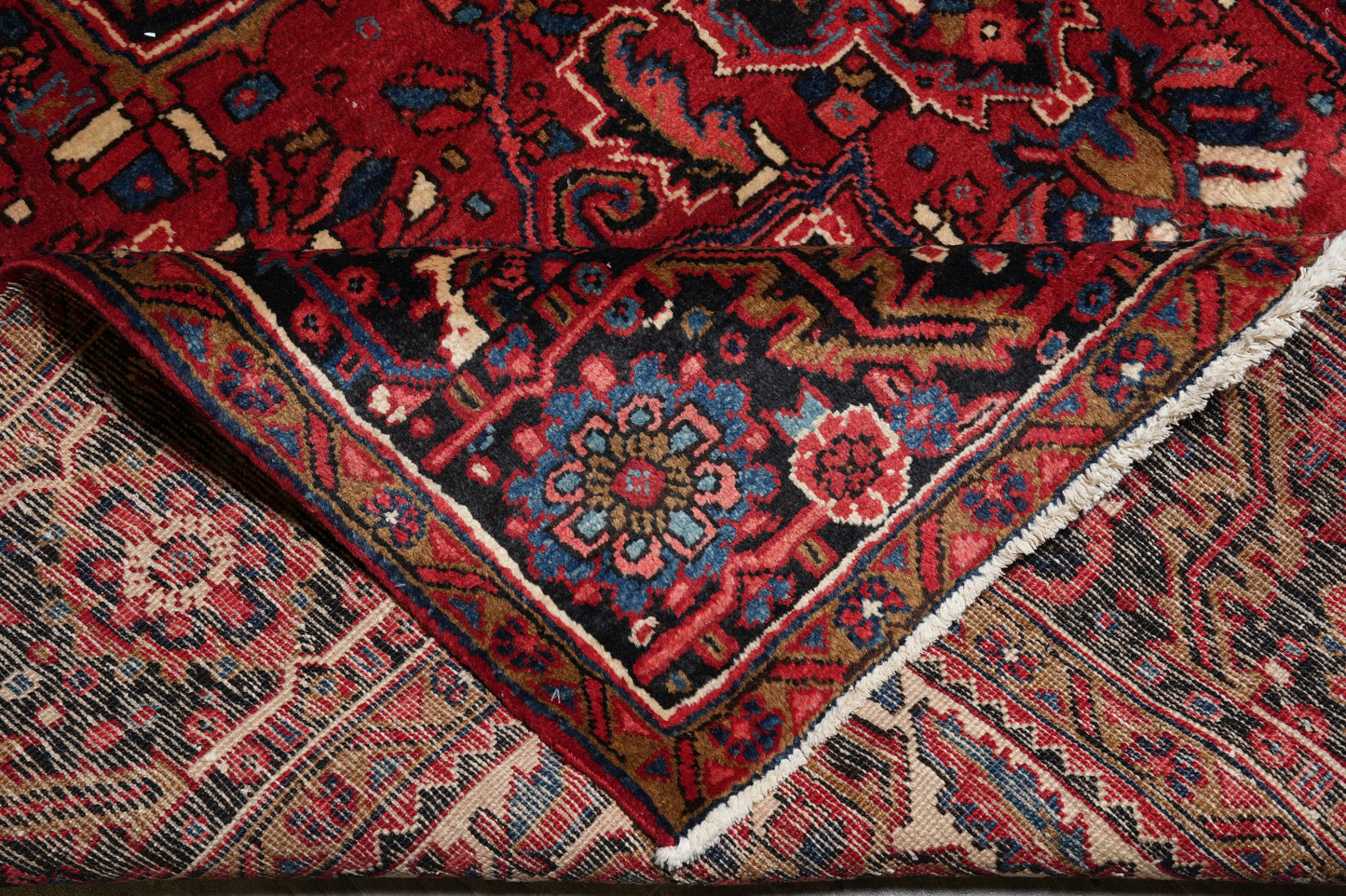 Sherabian-pattern rug, pile texture close-up showing dense wool
