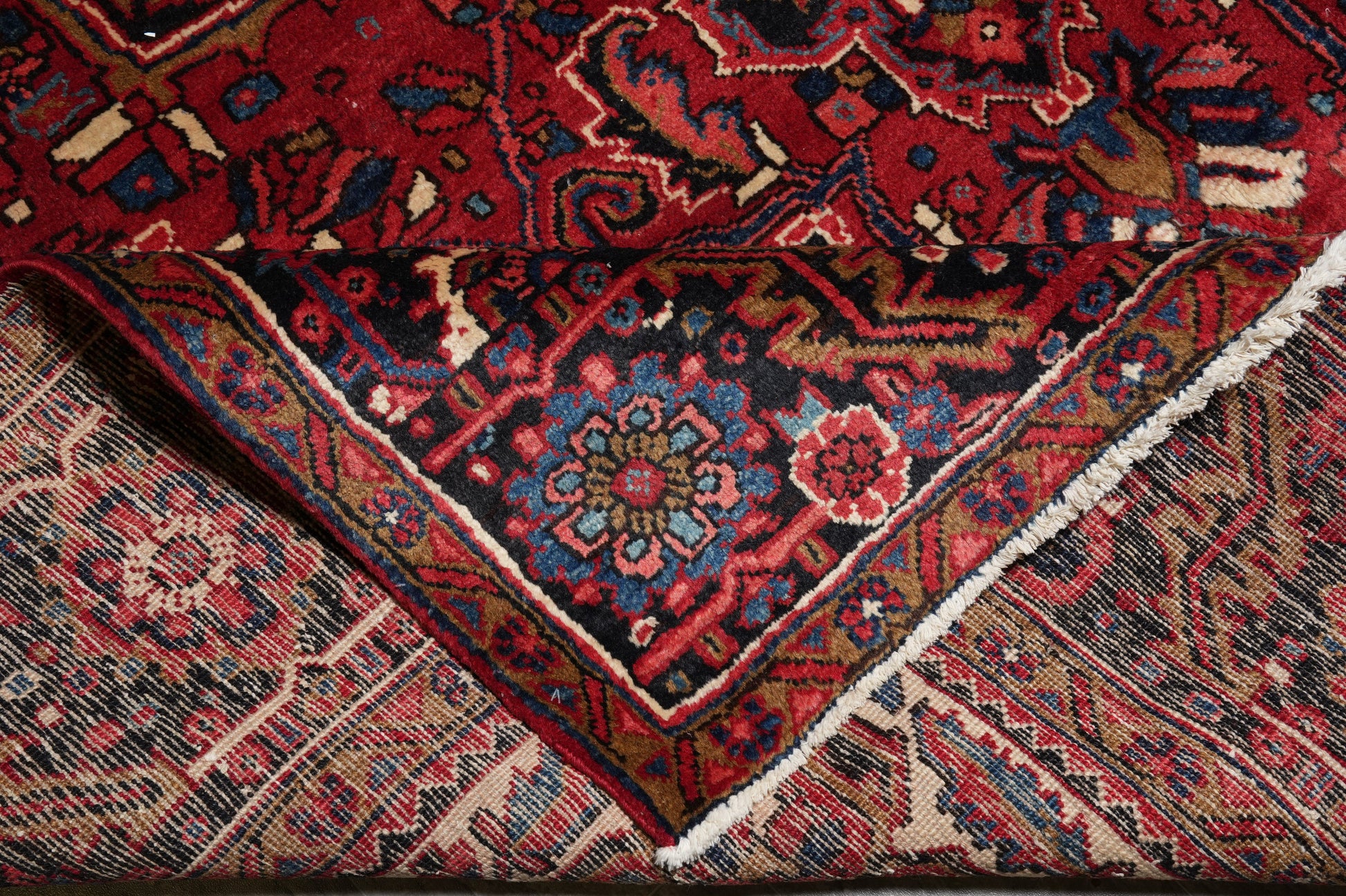 Sherabian-pattern rug, pile texture close-up showing dense wool