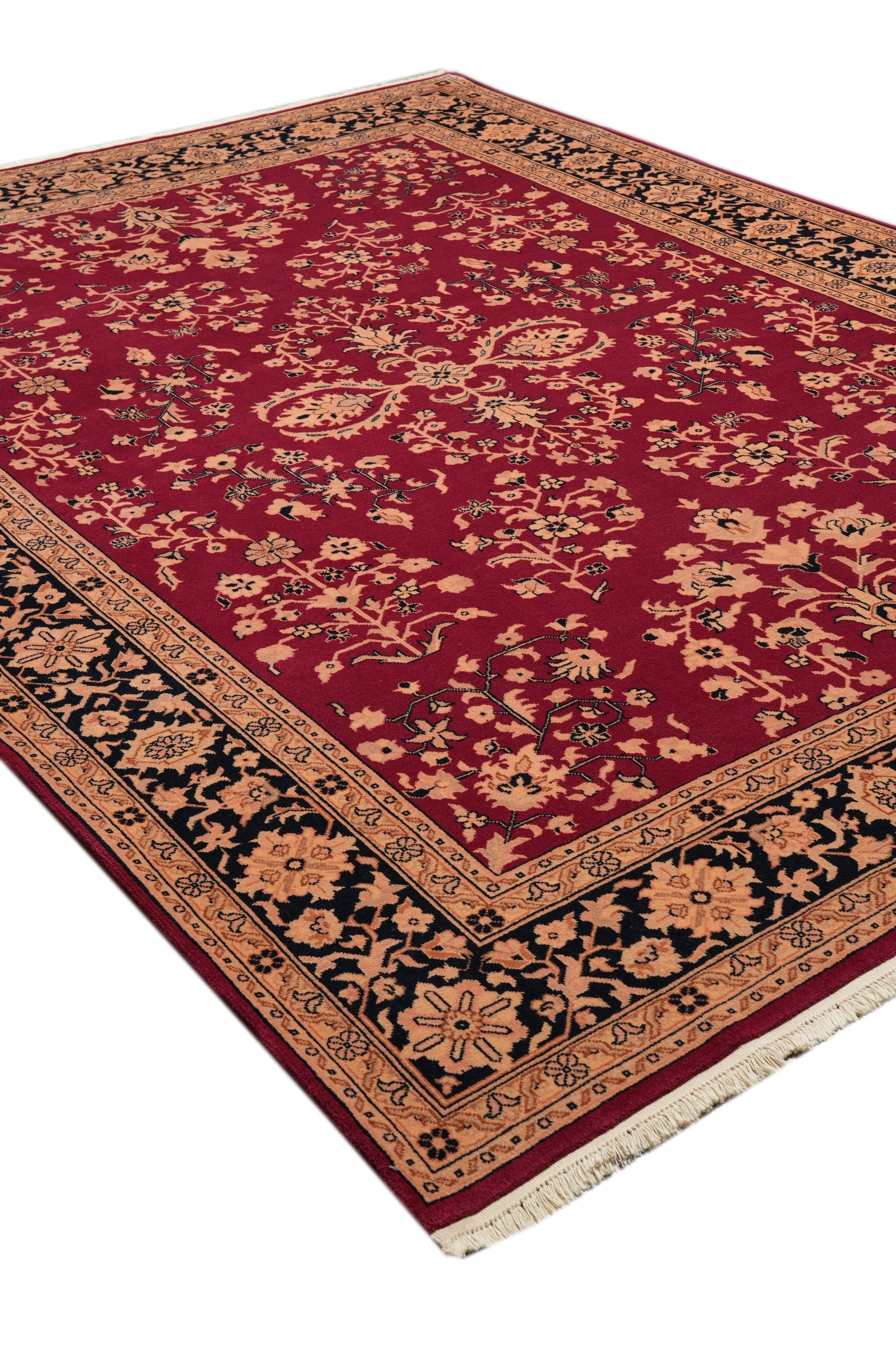 Sarouk-pattern wool rug, corner motif with intricate floral arabesques