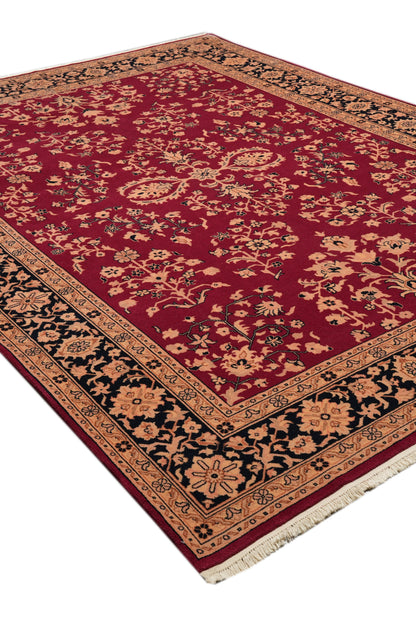 Sarouk-pattern wool rug, corner motif with intricate floral arabesques