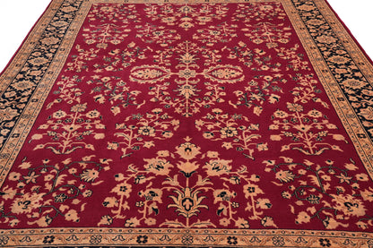 Sarouk-pattern wool rug, border pattern detail in burgundy and ivory