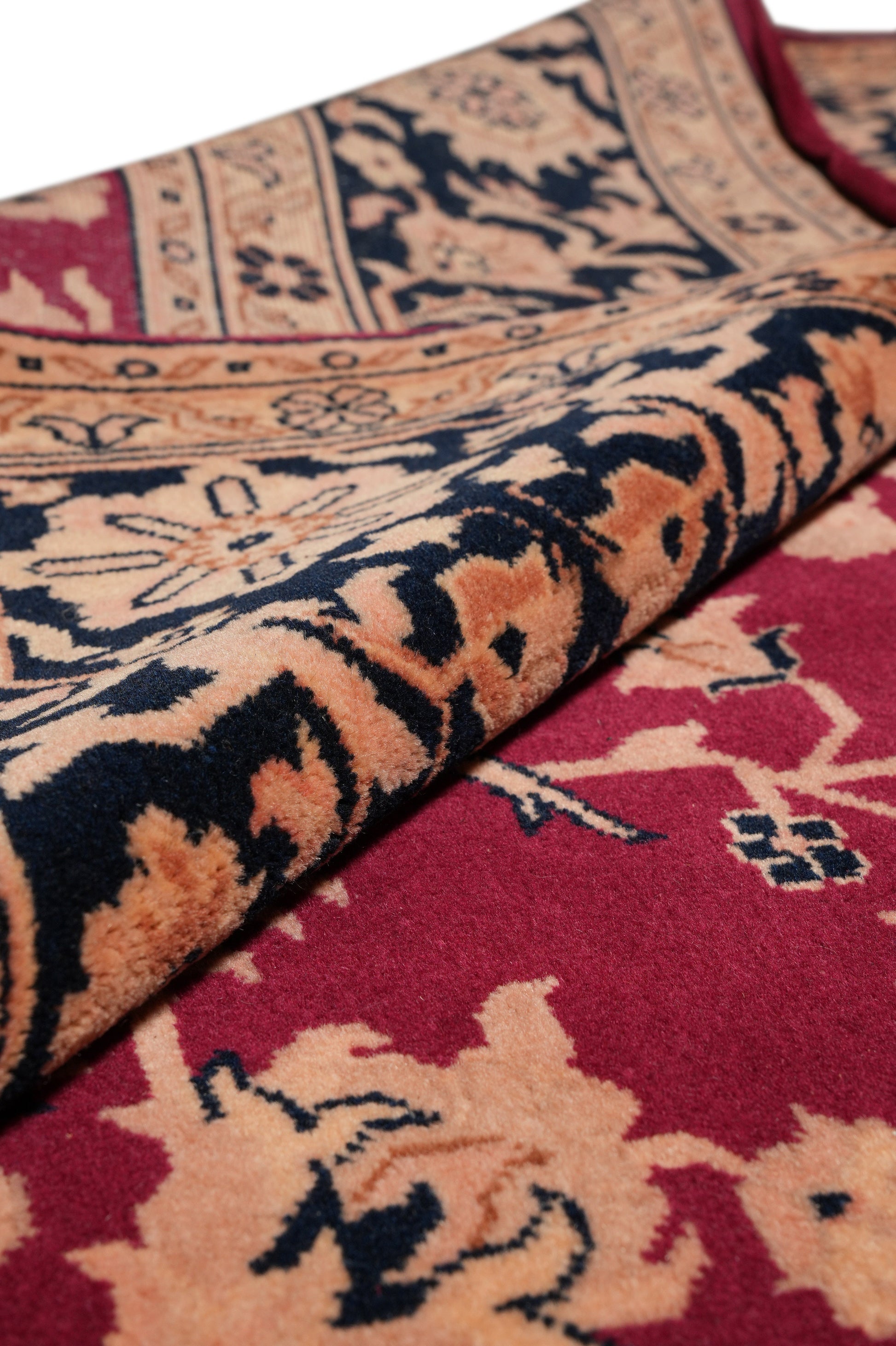 Sarouk-pattern wool rug, alternate corner showing pattern continuity