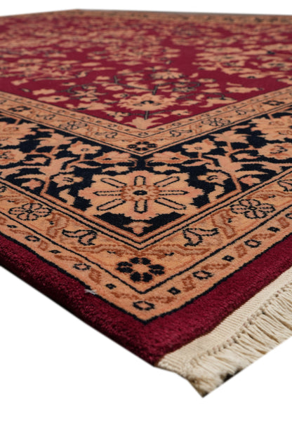 Sarouk-pattern wool rug, pile texture close-up showing dense wool