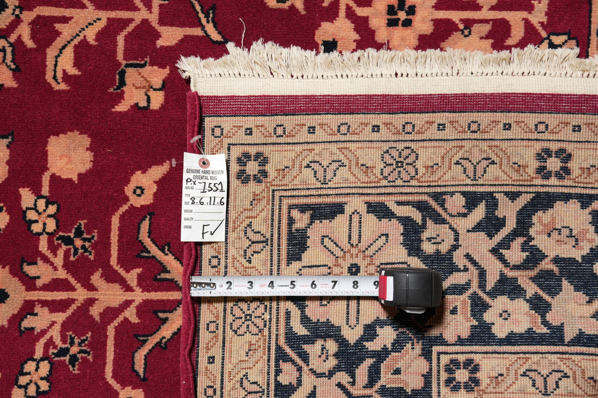 Sarouk-pattern wool rug, wide alternate-angle full layout