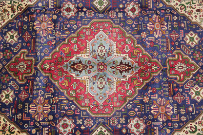Pre-owned Tabriz-style blue rug, border pattern with refined detail