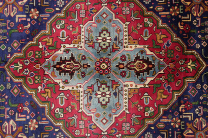 Pre-owned Tabriz-style blue rug, corner motif with floral arabesques