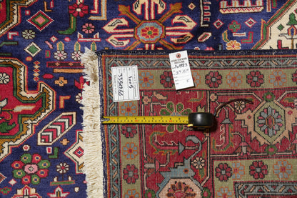 Pre-owned Tabriz-style blue rug, wide alternate-angle full layout