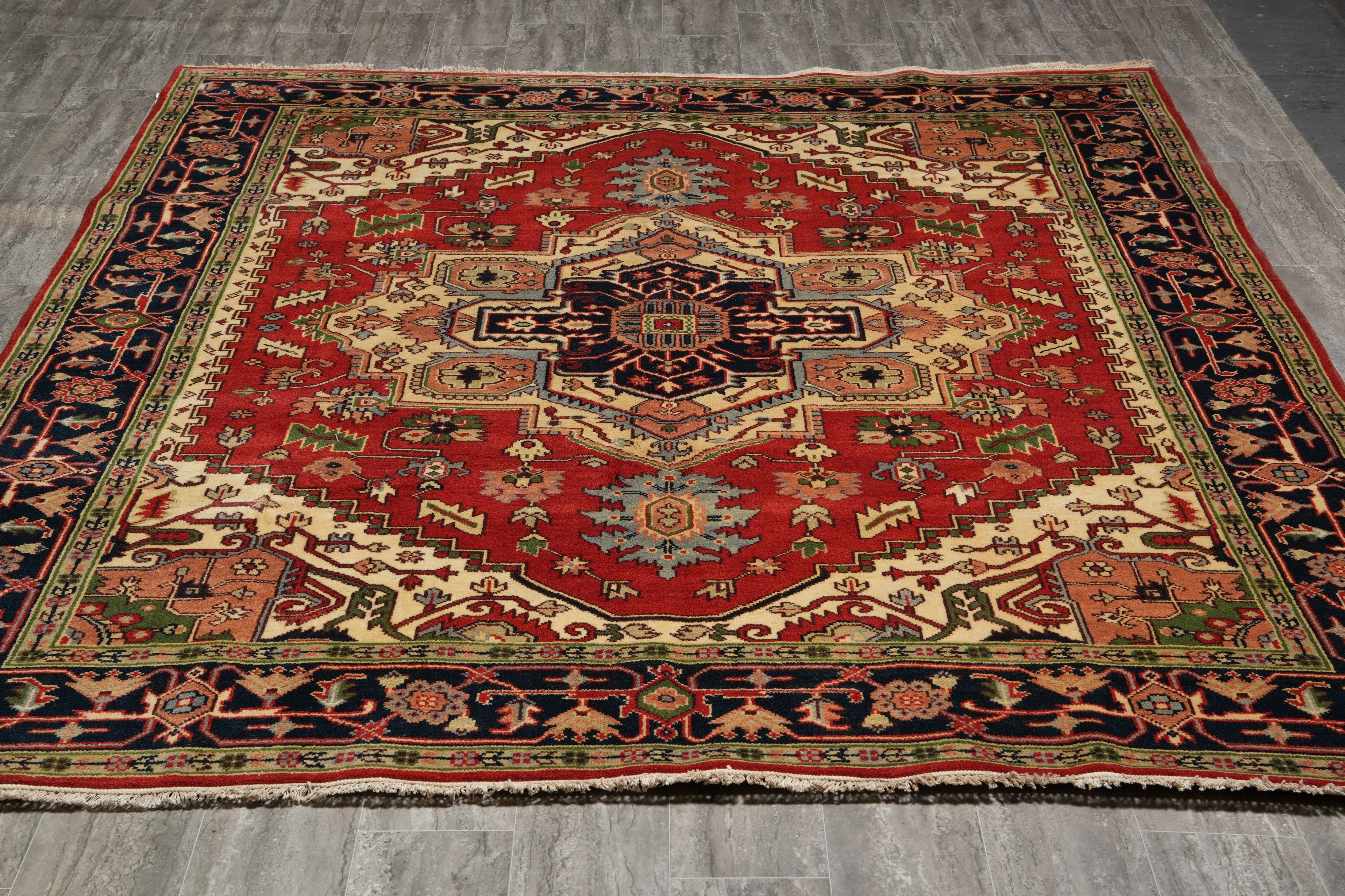 8x10 Heriz-Serapi-Style Wool Rug, Red+Navy | Zahoor Rugs