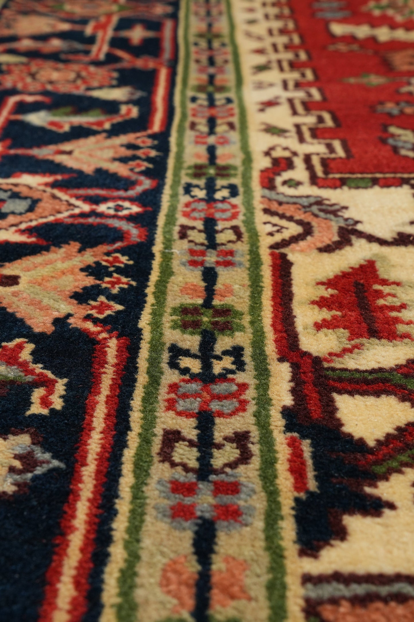 Heriz-Serapi-style rug, full layout in natural light