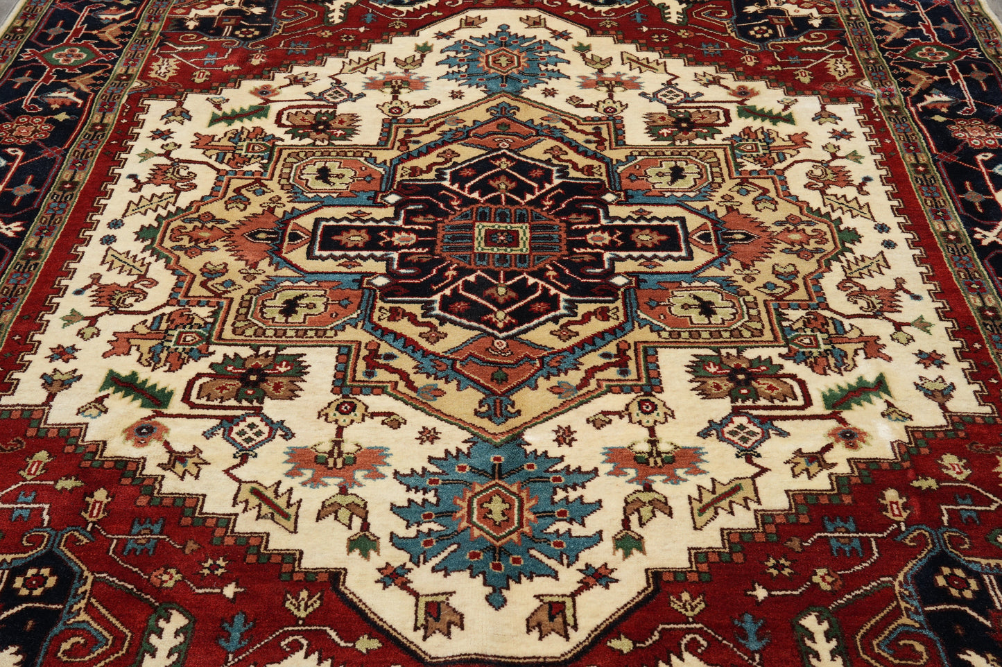 Heriz-Serapi-style rug, rust accent detail in the field