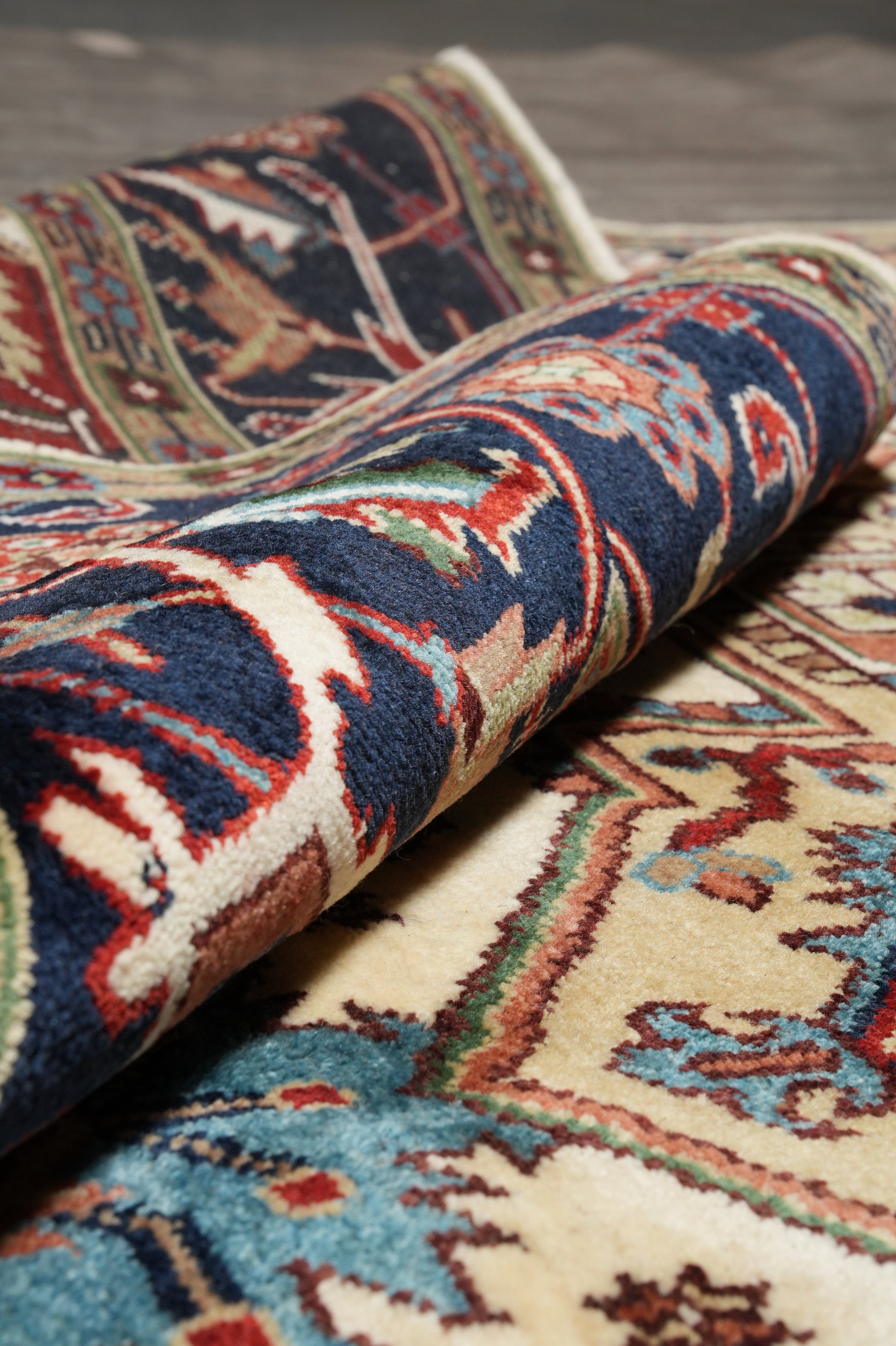 Heriz-Serapi-style rug, full layout view in natural light