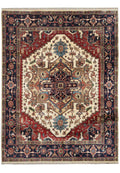 8 x 10 hand-knotted Heriz-Serapi-style wool rug in red and ivory, top view