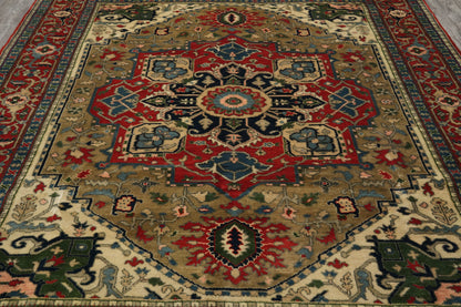 8 x 10 hand-knotted heriz-style serapi wool rug, pile detail showing wool texture