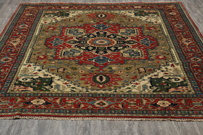 8 x 10 hand-knotted heriz-style serapi wool rug, full layout view