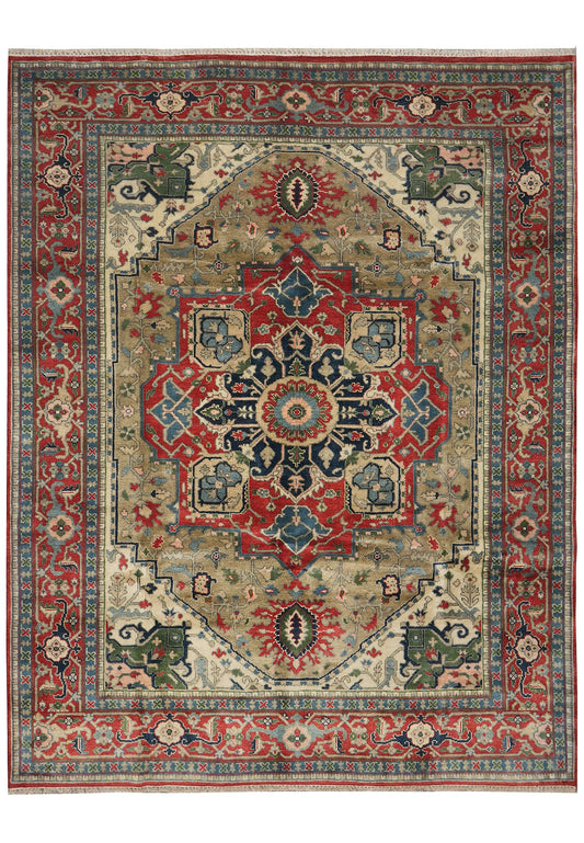 8 x 10 hand-knotted heriz-style serapi wool rug, top view