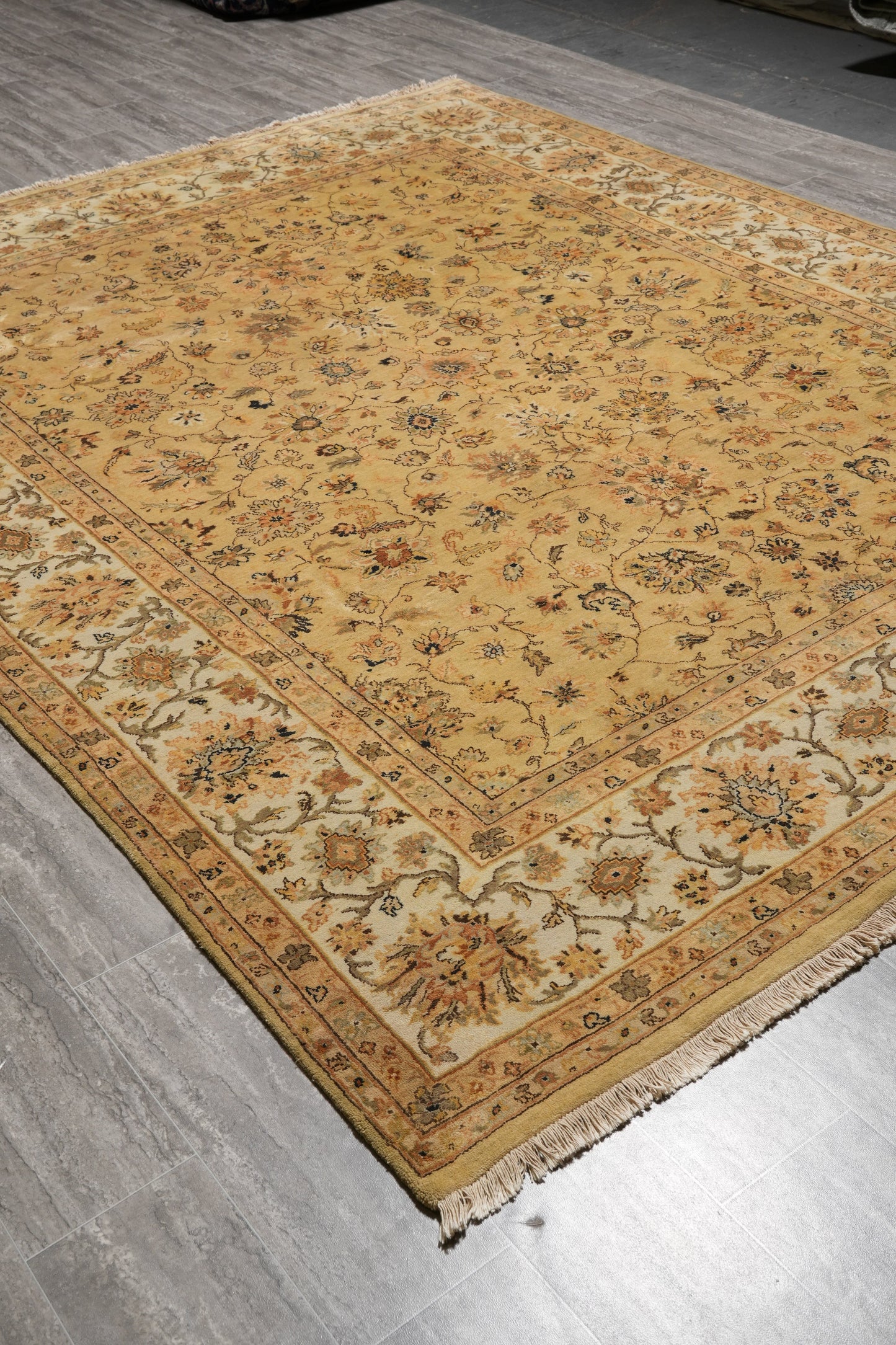Jaipur gold rug, ivory border close-up