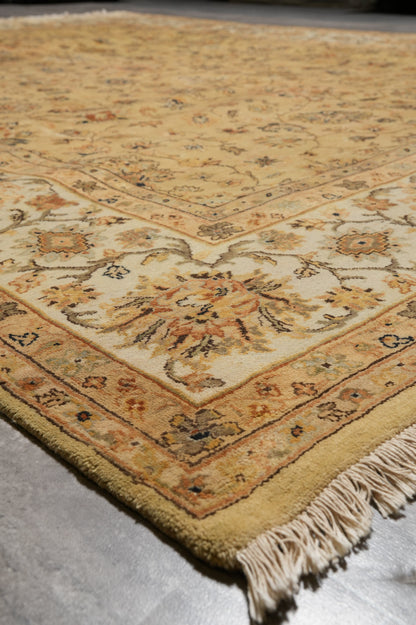 Jaipur gold rug, mid-field detail showing wool color depth
